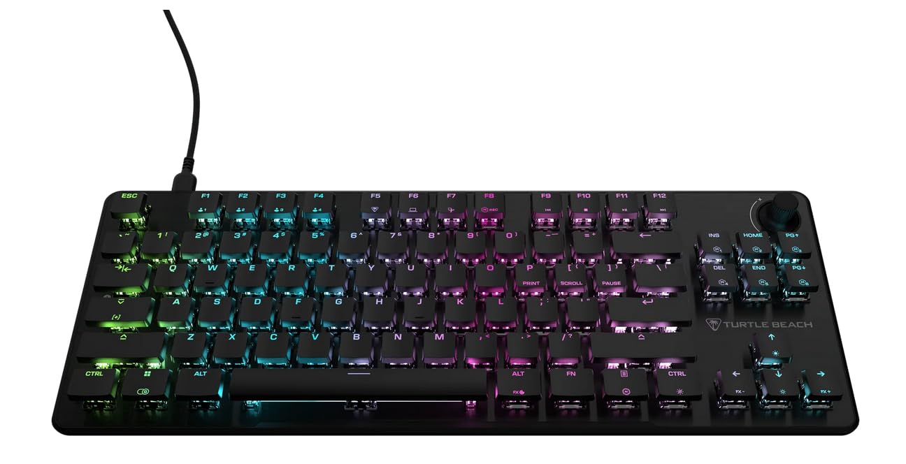 Turtle Beach Vulcan II TKL RGB Tenkeyless mechaniczna klawiatura gamingowa do PC – przełączniki liniowe z możliwością wymiany podczas pracy, podświetlenie RGB na przycisk, regulacja głośności