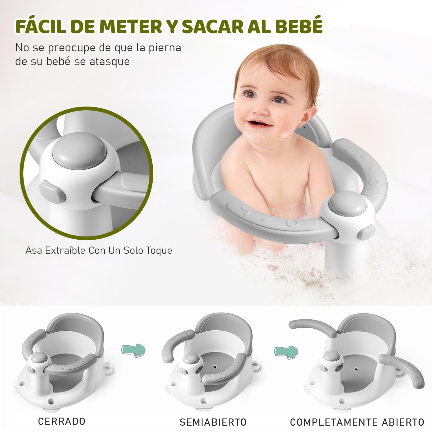 Asiento de baño para bebé, asiento de bañera para bebés de 6 meses en adelante, esencial para el baño del bebé, gran regalo de baby shower para recién nacidos y nuevas madres