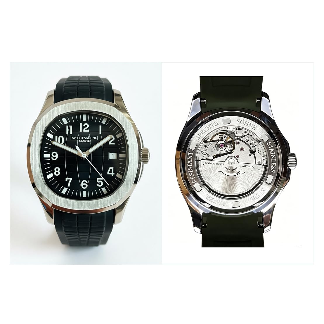 Specht & Söhne Zegarki męskie Japonia Miyota 8215 mechanizm zegarowy Sport Classic automatyczny mechaniczny zegarek męski na rękę, gumowa tasiemka, wodoszczelna, 40 mm