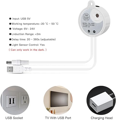 Miniatura 4 de Tira de luz LED COB activada por movimiento de 3.3 pies3.3 ft, 5 V, sensor de movimiento USB, luz LED de neón para interiores debajo de la cama,