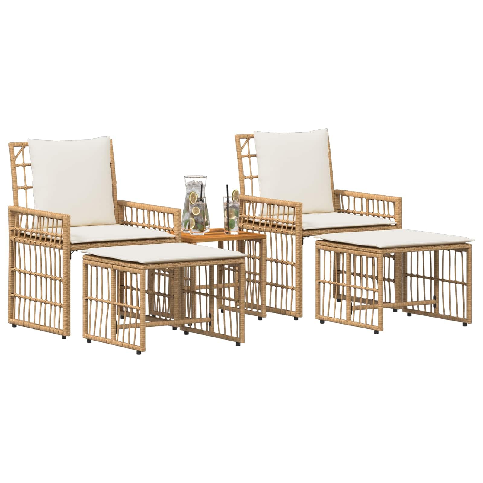 Mobilier terrasse moderne en acacia avec chaises résistantes au temps blanc et crème