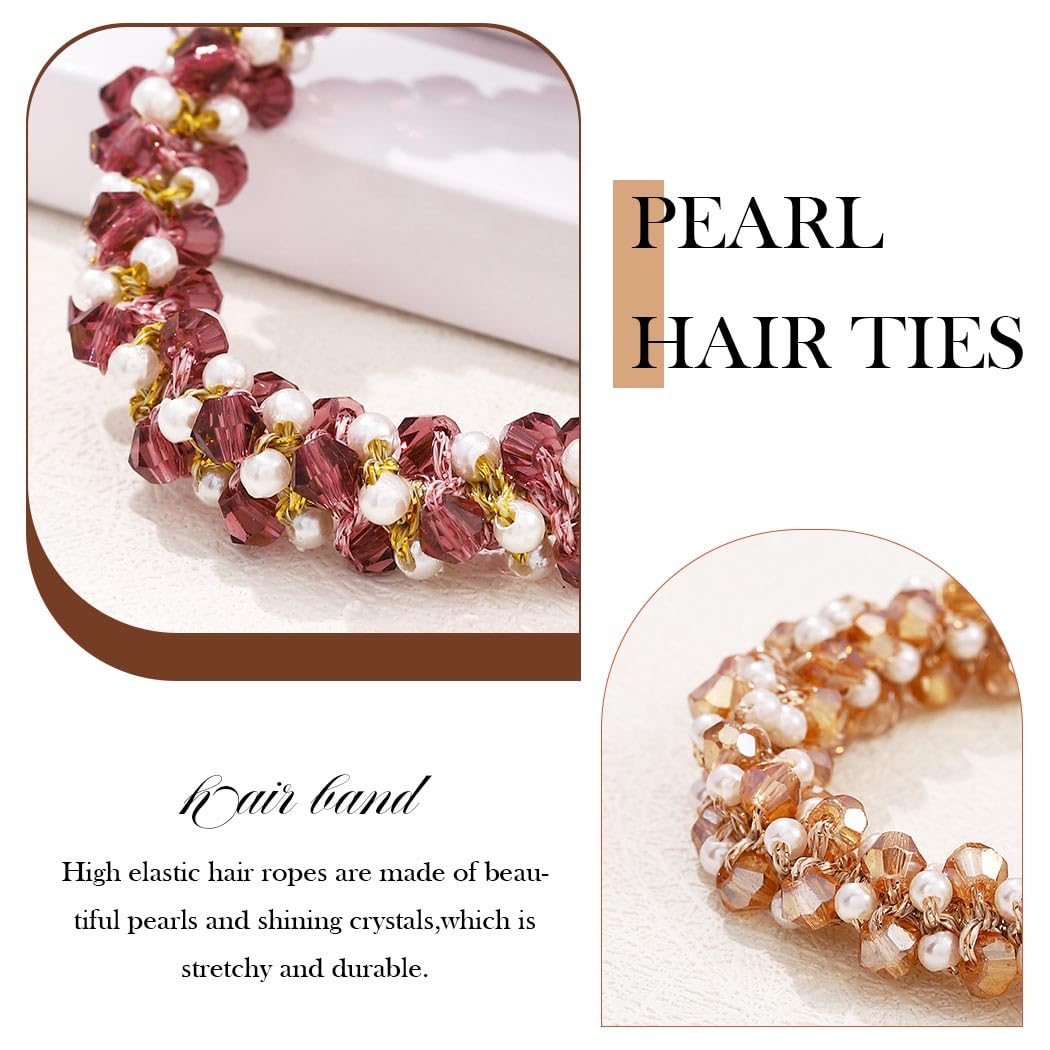Zoestar Pearl Hair Ties Crystal Hair Scrunchies Elastic Hair Ropes Ponytail Holder Fashion Hair Accessories for Women and Girls(Pack of 3) (A) - Image 4