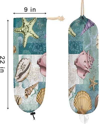 Miniatura 2 de Soporte para bolsa de plástico, conchas marinas, corales, estrellas de mar, soporte reutilizable para bolsa de comestibles, dispensador de bolsas de