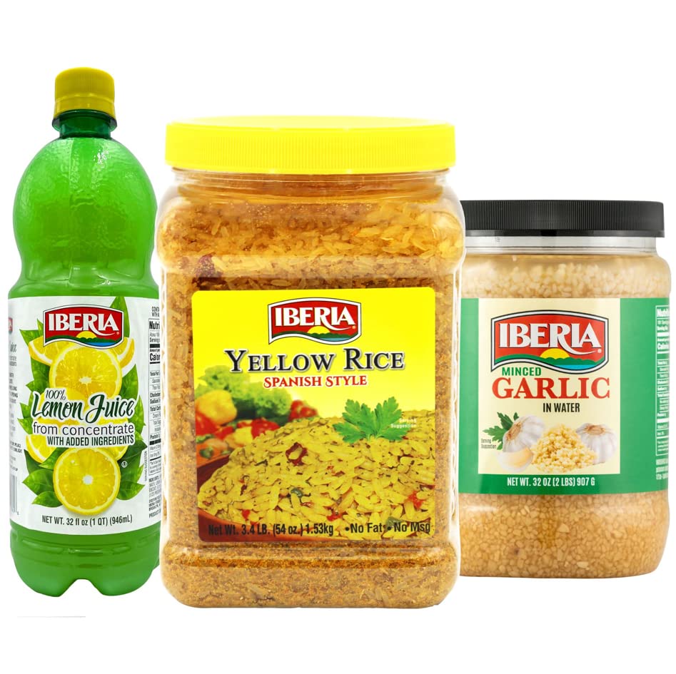Iberia Lemon Juice 32 oz + Iberia Yellow Rice 3.4 lb. + Iberia Minced Garlic 32 oz