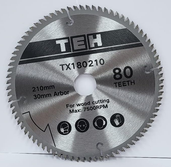 210mm TCT Circular Saw Blade 80T x 30mm Bore Compatible with Evolution Festool Bosch Makita Dewalt Fits 216mm
