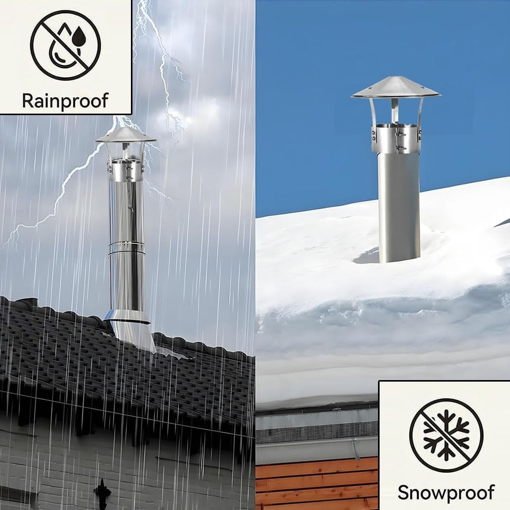 Tapa para Chimenea de Acero Inoxidable 304, Cubierta Antilluvia para Tejado, Capucha para Tejado, para el Conducto de Humos de Chimeneas Exteriores, Fácil Instalación(5.5in/140mm)