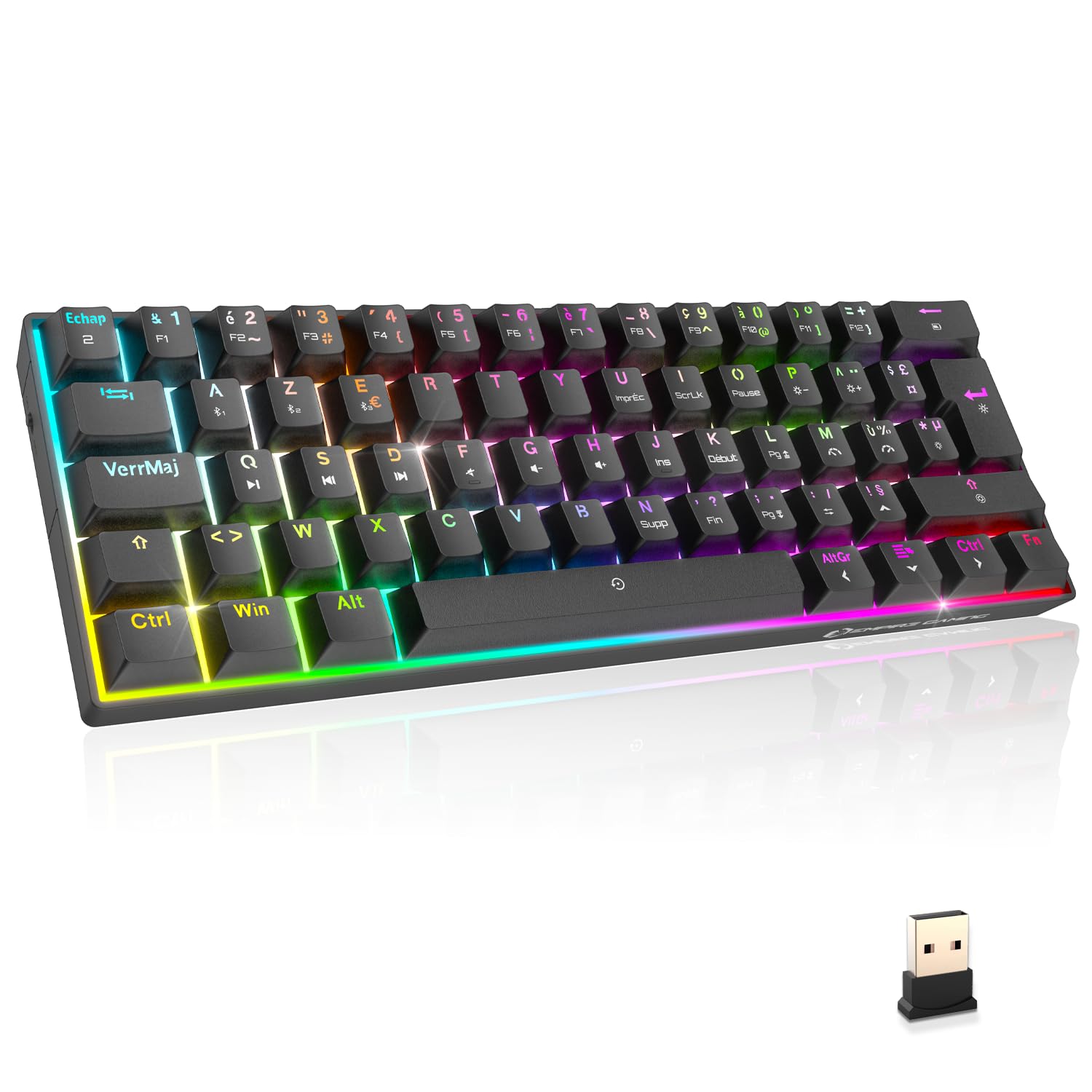 EMPIRE GAMING - K246 Clavier Gaming sans Fil Compact TKL 65% WiFi Type-C - Switches Mécanique MX Red (FR-AZERTY) - pour PC/PS4/PS5/Xbox - Rétroéclairage RGB - 62 Touches
