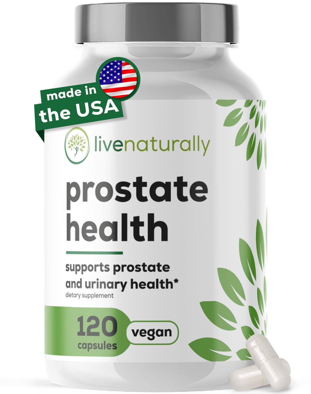 Prostate Health Supplement for Men - Saw Palmetto with Pumpkin Seed, Stinging Nettle, Zinc and Selenium - Supports Urinary Flow and Bladder Comfort - Vegan, 120 Capsules, 60 Day Supply