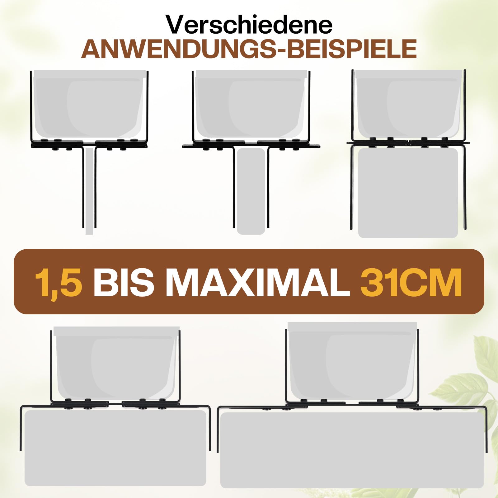 2er H-Form Blumenkastenhalterung für Balkongeländer, Ohne Bohren, 2-Fach Verstellbar,Passend für Balkonkasten 15–23 cm und Geländer 1,5–32 cm, Stabiler MetallBalkonkasten Halter (Schwarz, 4)