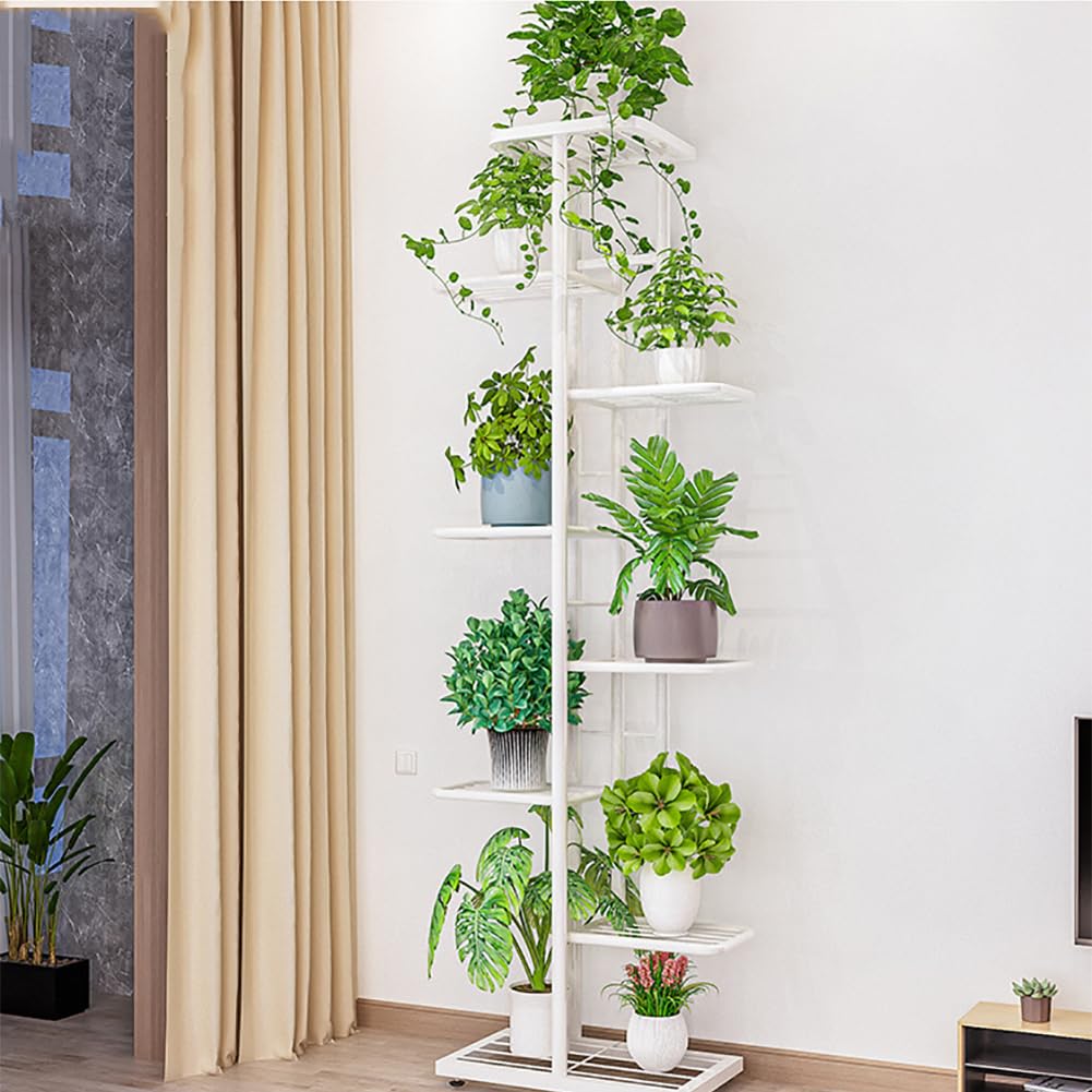 Estantería para plantas, soporte para flores, soporte para plantas, estante para plantas de madera y metal, estantería moderna para plantas de interior, 8 niveles, 9 soportes para macetas