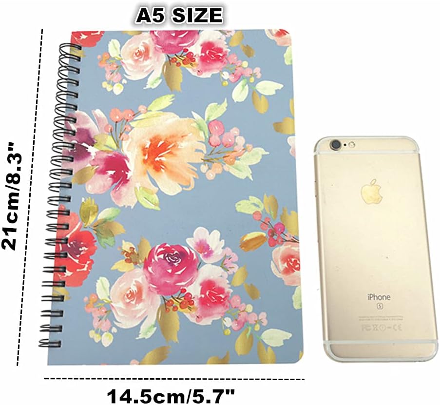 4 Pack A5 Spiral Notebook Journal,Wirebound Ruled Sketch Book Notepad Diary Memo Planner,A5 Size(8.3X5.7) & 80 Sheets (Floral)