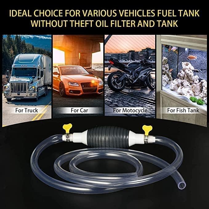 Image of Fuel Transfer Pump Kit - High Flow Manual Siphon Oil Remover Pump with 1 Meter Pipe for Petrol, Diesel, Water & Oil, Portable Liquid Transfer Pump for Car, Bike & Fish Tank