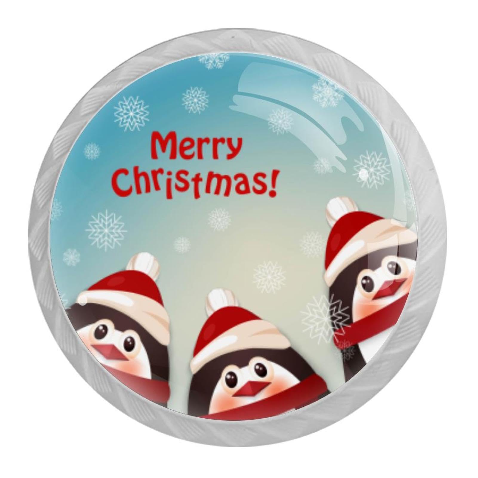Tqmspg Multi04 4 Pieces Drawer Pulls Penguins And Snowflakes Merry Christmas Door Knobs Dresser Handles For Kitchen Wardrobe Cupboard Hardware Furniture