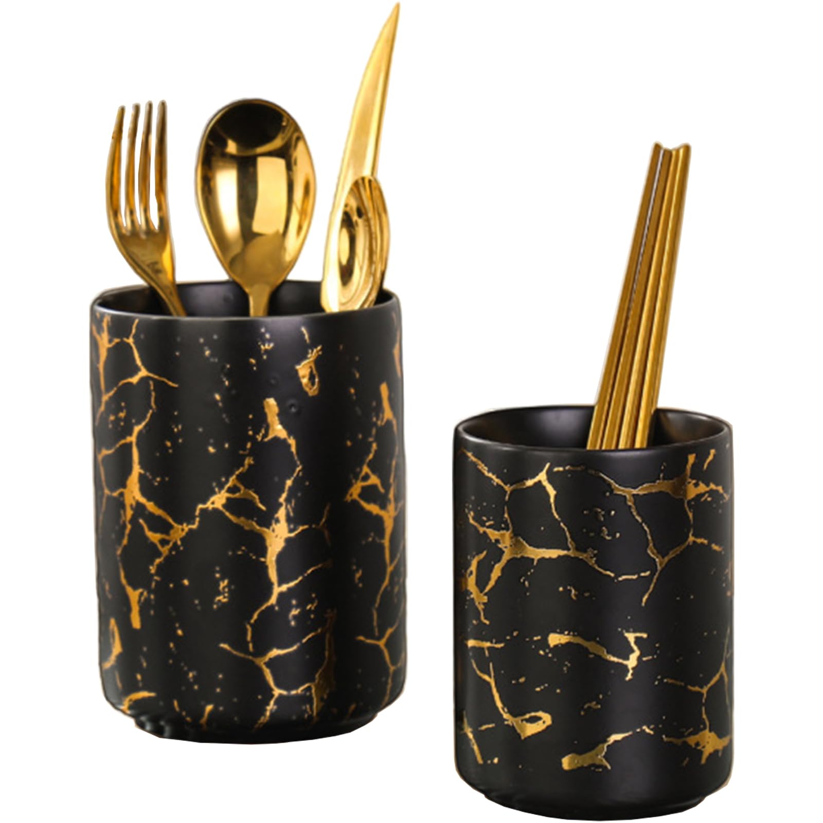 2 x Utensilienhalter aus schwarzem goldenem Marmor