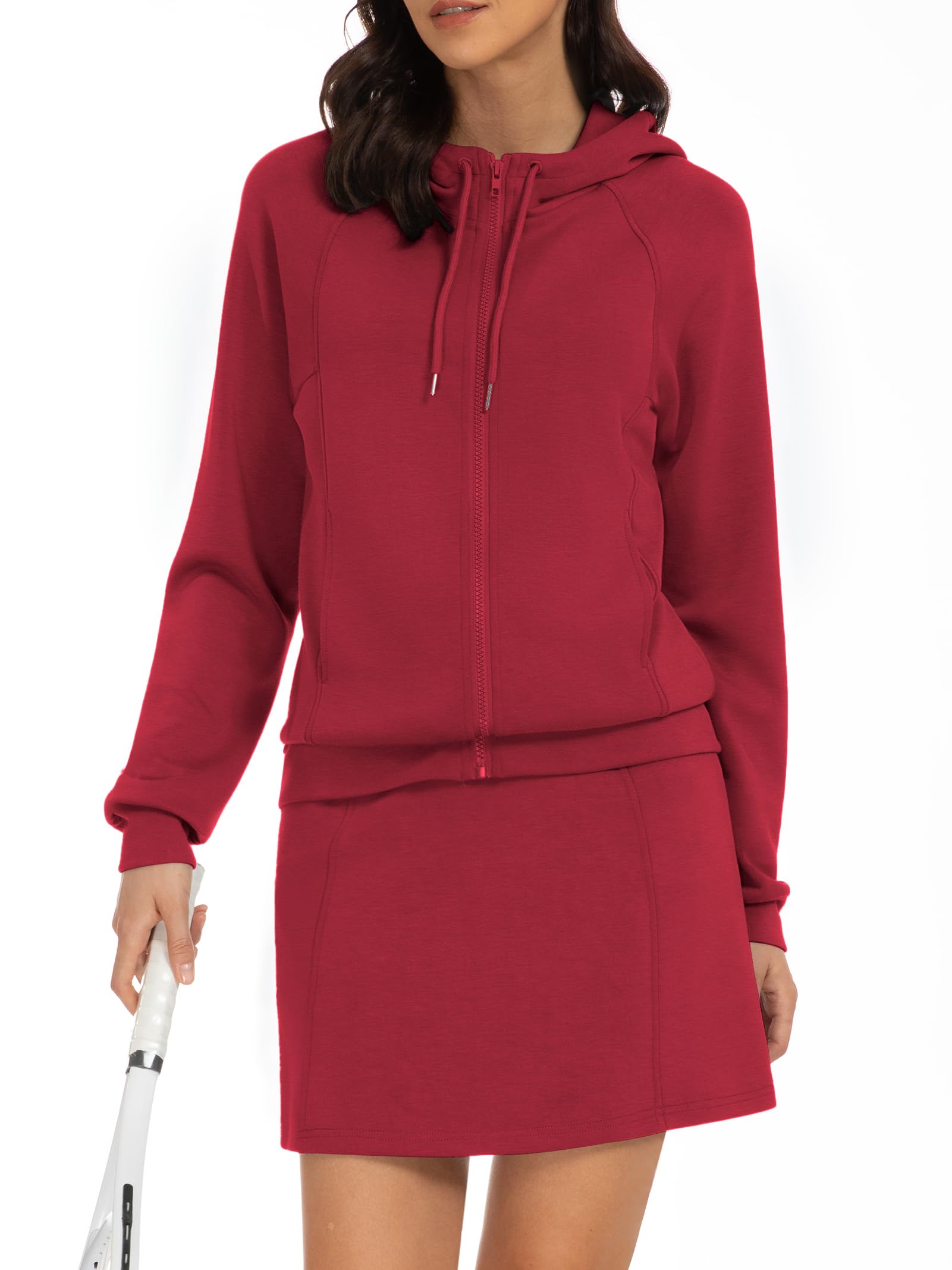 Women's 2 Piece Skort Set Athletic Tracksuit Short Tennis Skirt Zip Up Hooded Sweatshirt Active Outfits-image-49