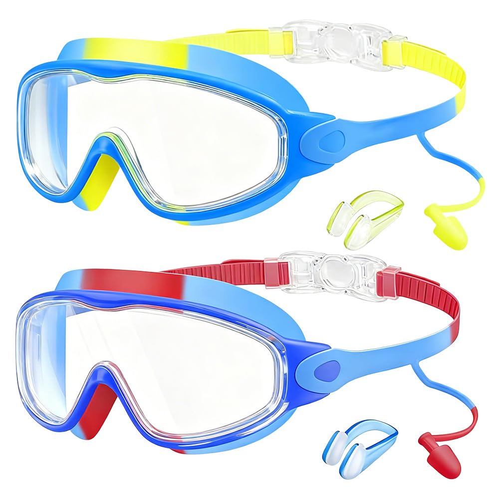 2PCS Kids Swimming Goggles, 2026 New Swim Goggles for Children & Teens Age 4-14, Wide Vision Anti-Fog UV Protection, Girls and Boys Swimming Goggles No Leak (C06)