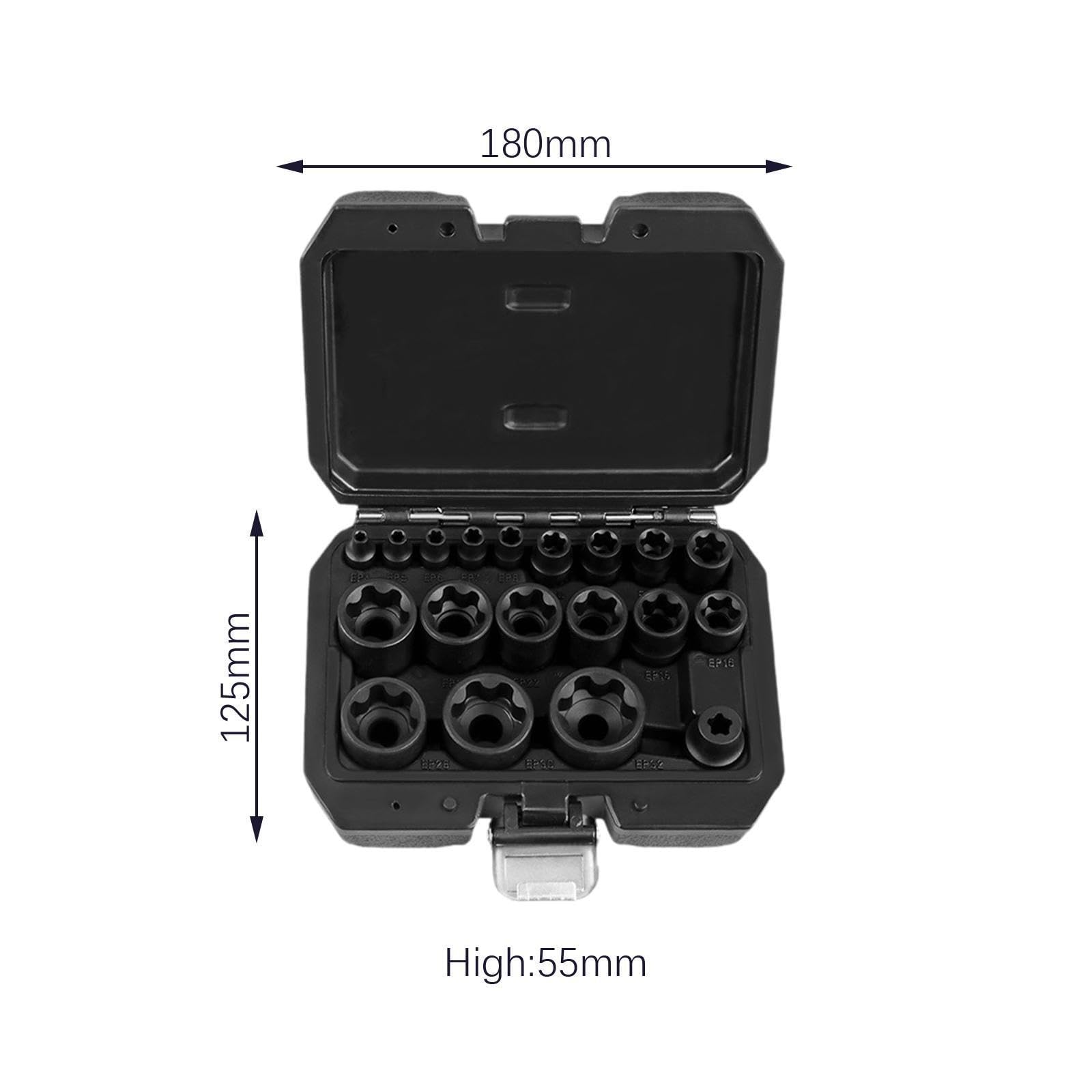 Juego de 19 dados EP, completo y resistente, incluye almacenamiento portátil resistente, dado de desmontaje y mantenimiento para tornillos de