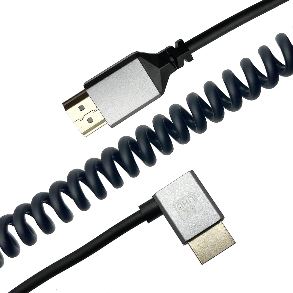 Seadream 4K Angled Coiled HDMI Cable,Coiled Spring Right Angle HDMI Male to Male Cable,HDMI 2.0 18Gbps Cord Extension Converter HDTV Support 3D,4K,Stretched Length Up to 7.8FT(2.4M)