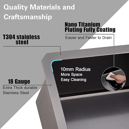 Miniatura 6 de Fregadero de barra descendente negro Gunmetal de 18 x 18 pulgadas, estación de trabajo de acero inoxidable, fregadero de preparación de cocina RV