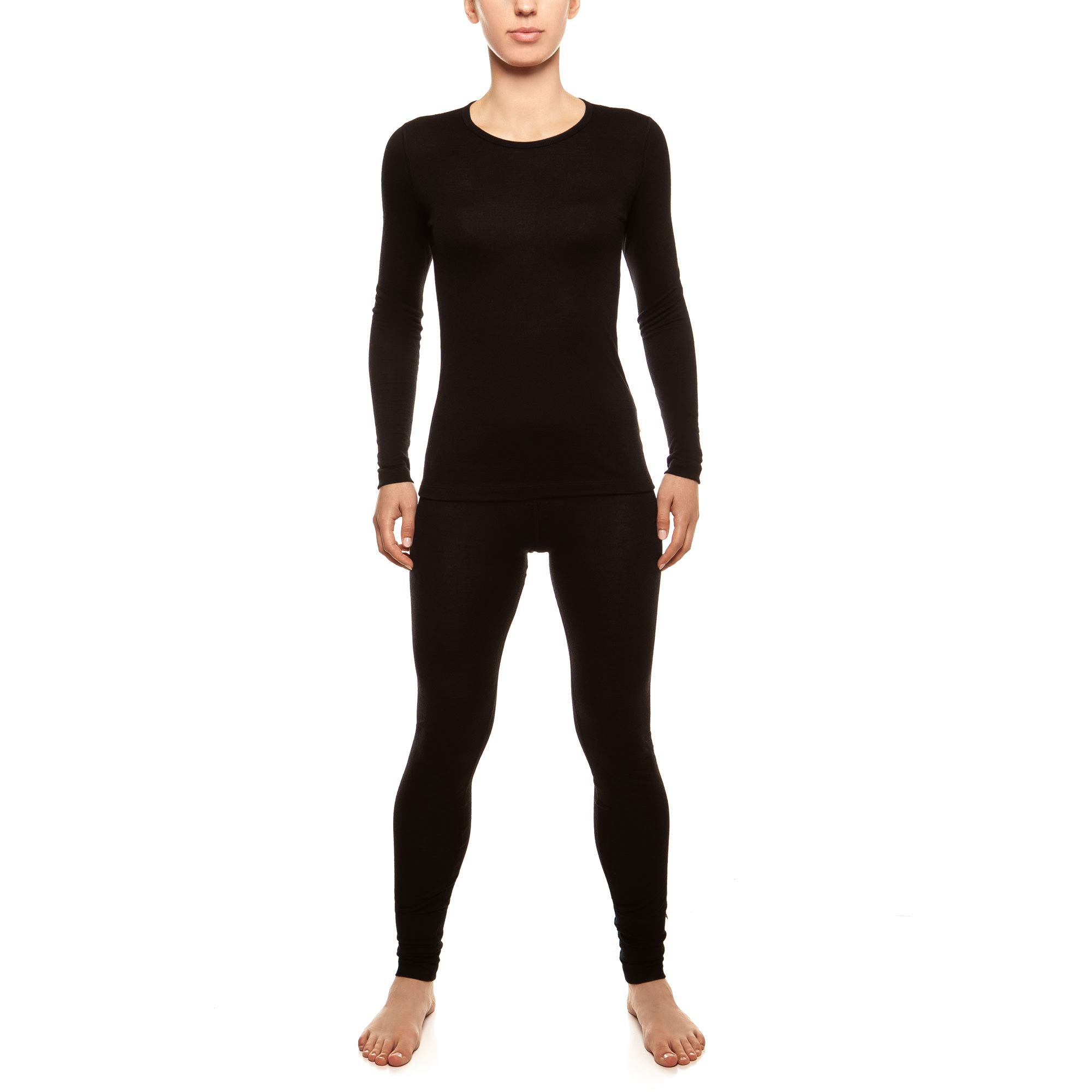 Menique, set di abbigliamento sportivo da donna, a maniche lunghe, in lana merino Nero L