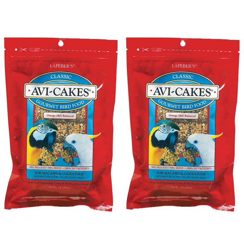 LAFEBER'SClassic Avi-Cakes Pet Bird Food, Made with Non-GMO and Human-Grade Ingredients, for Macaws & Cockatoos (1 Ib Pack of 2)