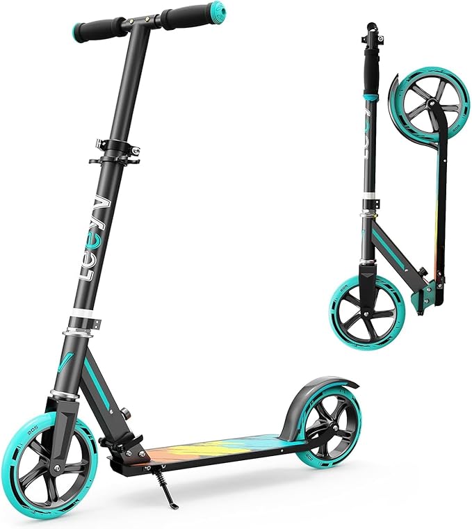 Scooter for Kids 6–12 & Adults, Max Load 240 LBS, Adjustable Height,Lightweight 2-Wheel, Foldable Kids Scooter with Big Wheels