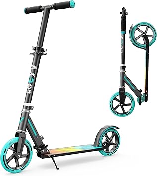Scooter for Kids 6–12 & Adults, Max Load 240 LBS, Adjustable Height,Lightweight 2-Wheel, Foldable Kids Scooter with Big Wheels