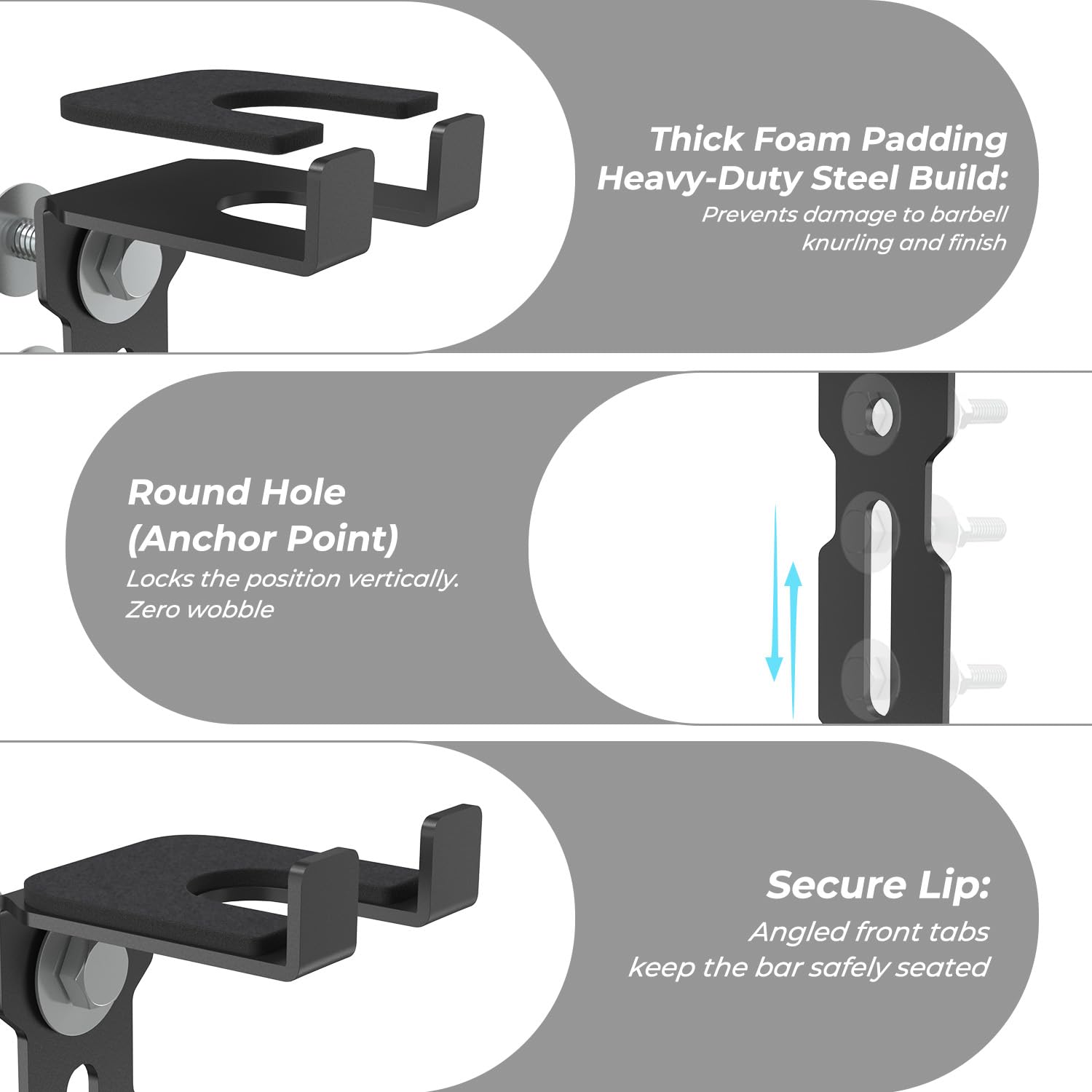J Bryant Support d'haltères universel monté en rack, compatible avec les racks d'alimentation de 2 x 2, 2 x 3, 3 x 3, compatible avec trous de 16 à 25 mm (5/8 "– 1"), vis de verrouillage manuelle M14