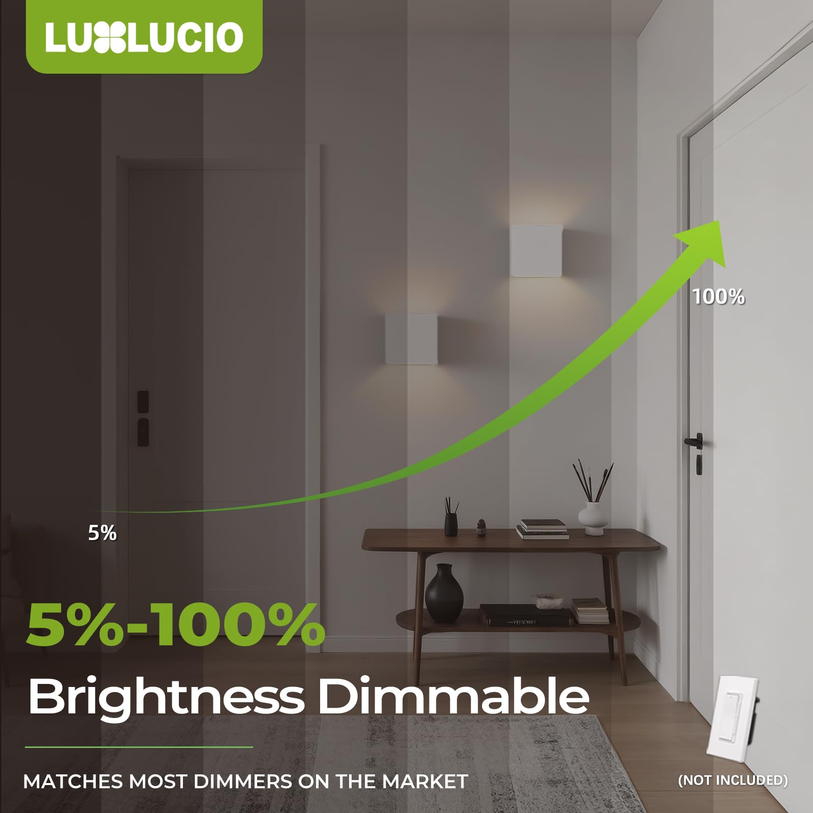 Wandleuchte für drinnen und draußen, 5 % - 100 % dimmbar, 18 W, 5 Farbtemperaturen wählbar (2700 K-5000 K), moderne Beleuchtung für Wohnzimmer/Veranda, CRI90+, 120 V-277 V, ETL