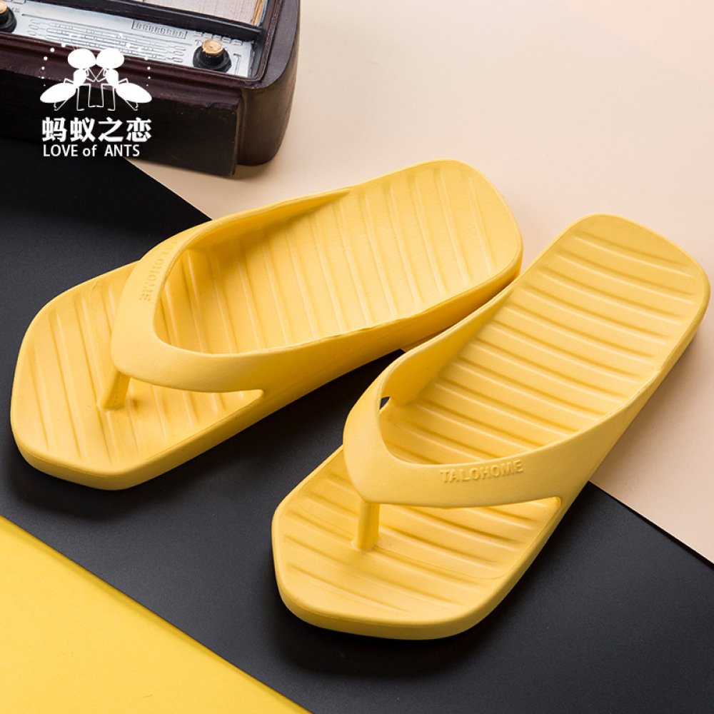 JIA HONG New Style Solid Color Slippers Summer Trend Out Of The Street Flip Flops Couples Non-slip Wear-resistant Home Shoes,Yellow(40/41)