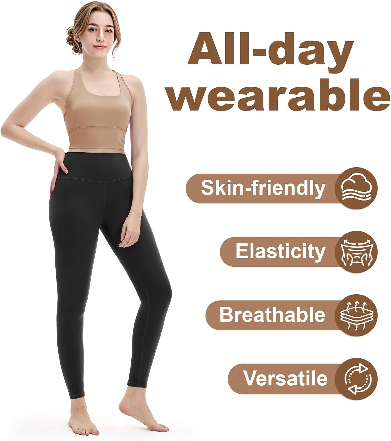Bevigorio High Waisted Leggings for Women 25" Buttery Soft Stretchy Yoga Pants for Casual Lounge&Athletic Workout image 5