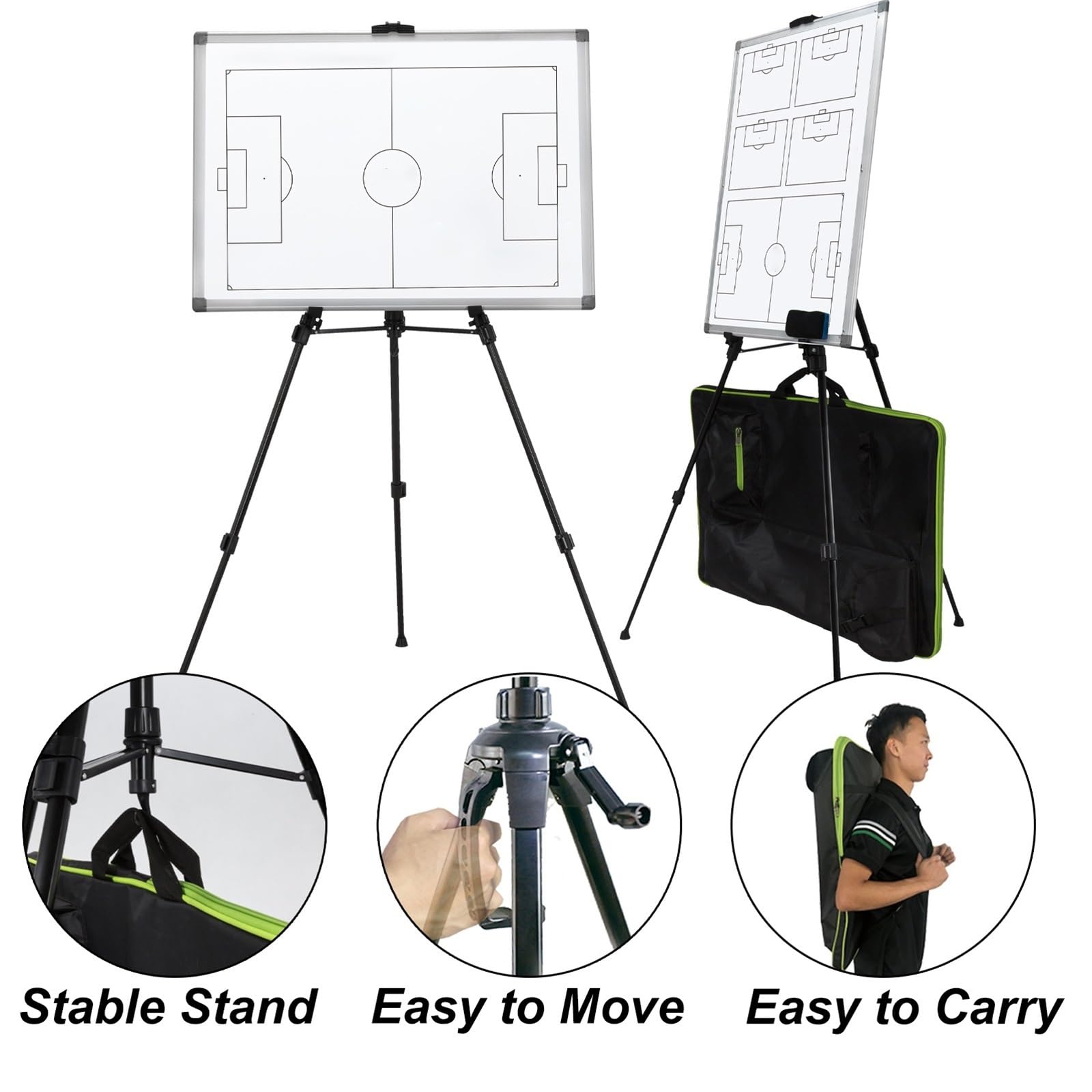 Lavagnetta Magnetica, Lavagna Calcio Allenatore con Penna Magneti, con Treppiede e Borsa per Il Trasporto, Disponibile su Entrambi I Lati, Adatta per L'allenamento Quotidiano