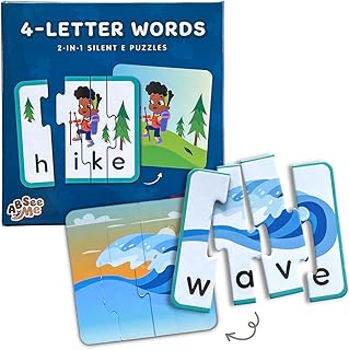 ABSee Me 4 Letter Silent E Words Spelling Puzzle - 15 Reversible Puzzles Learn to Read & Write Magic E - Phonics Games Science of Reading Manipulatives First Grade - Kindergarten Classroom Must Haves