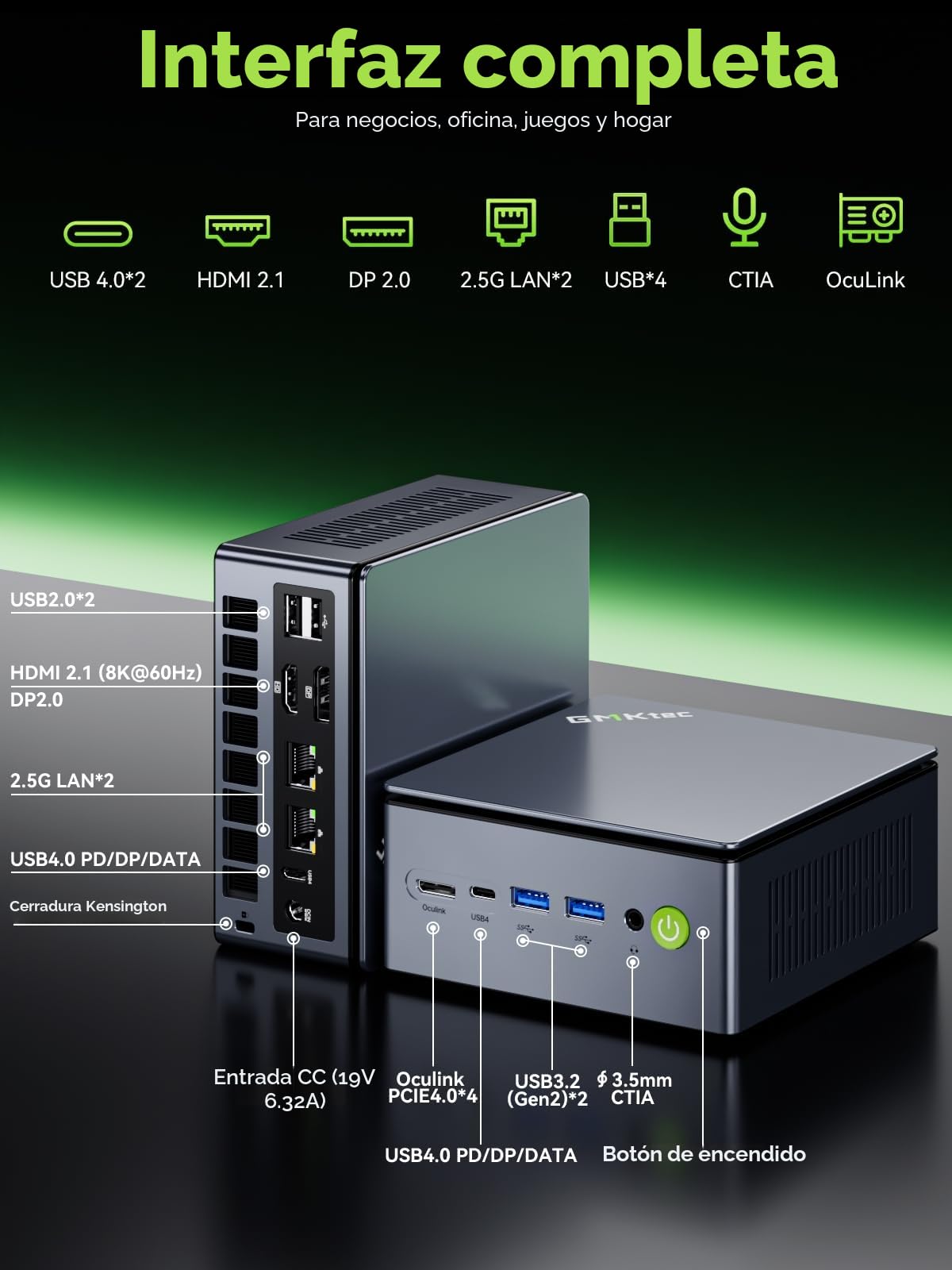 GMKtec (Garantie de 3 ANS) Mini-PC de jeu Dual 2.5G LAN, M7 Ultra Ryzen 7 Pro 6850U, 32Go RAM DDR5 4800 MHz + SSD PCIe 1To Oculink Mini Computer USB4/Wi-Fi 6E/Bluetooth 5.2/HDMI 2.1/USB-C/