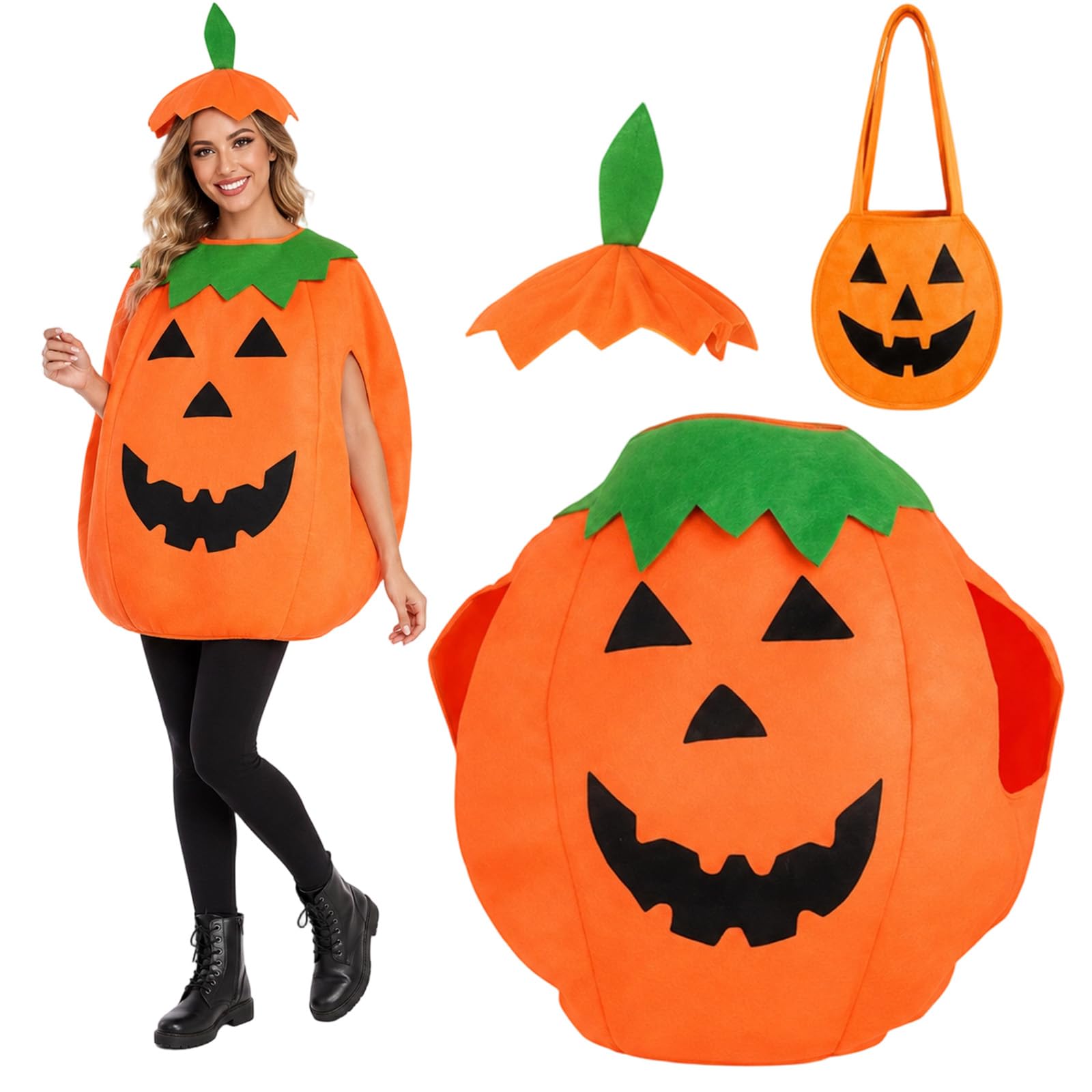 JaiZvt 3-Piece Pumpkin Costume Adult Women Halloween Outfit