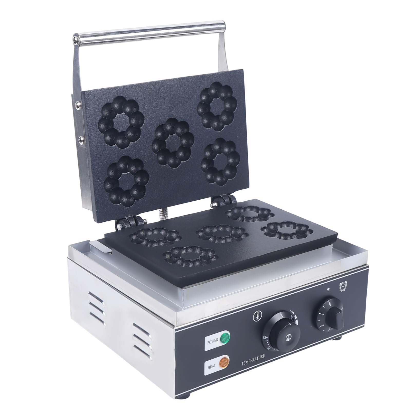 Plum Flower Donut Maker Machine,Commercial Non-stick Waffle Donut Machine,5 Holes Double-Sided Electric Doughnut Maker for Professional Kitchen 1500W 110V