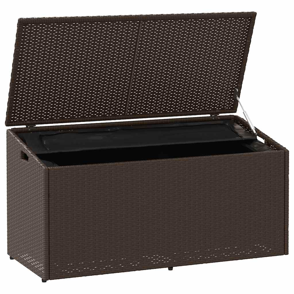Cassapanca da giardino, marrone, 110 x 50 x 58 cm, in polyrattan con sacchetto interno impermeabile, resistente ai raggi UV, resistente alle intemperie, contenitore per cuscini, imbottiture