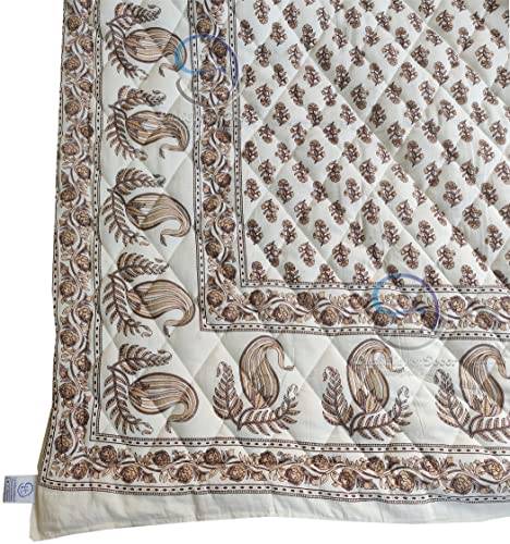 Image of Jaipuri Razai Single Bed Gold Print with Computerized Quilting Use as Soft and Breathable Cotton Comforter Quilt Rajai Blanket Dohar Size 55X85 inch Off White (Cream) Pack of 1
