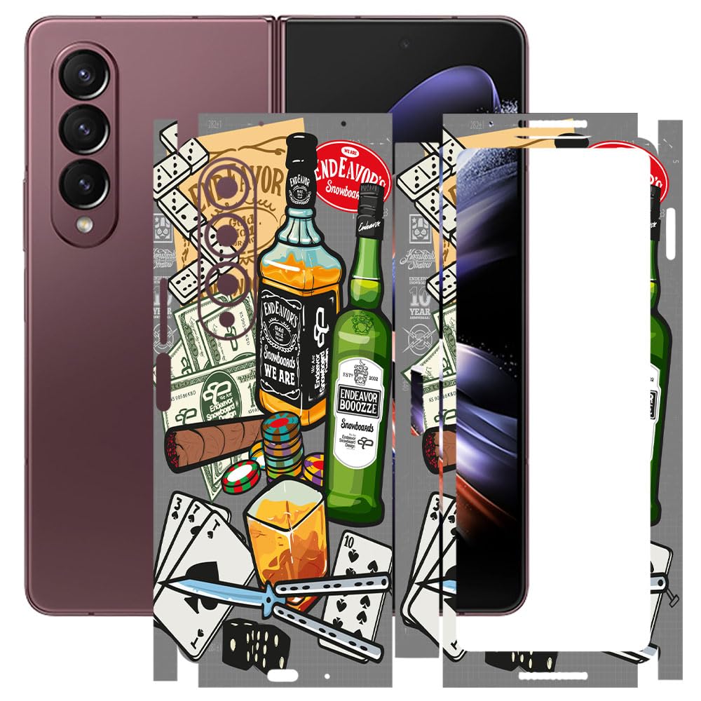 AtOdds - Full Body Back Screen Guard Protector Film - Lamination Wrap Skin Sticker Compatible with Samsung Galaxy Z Fold 4 (5G) | Scratchproof Matte Finish (Wine Graffiti)-image-35