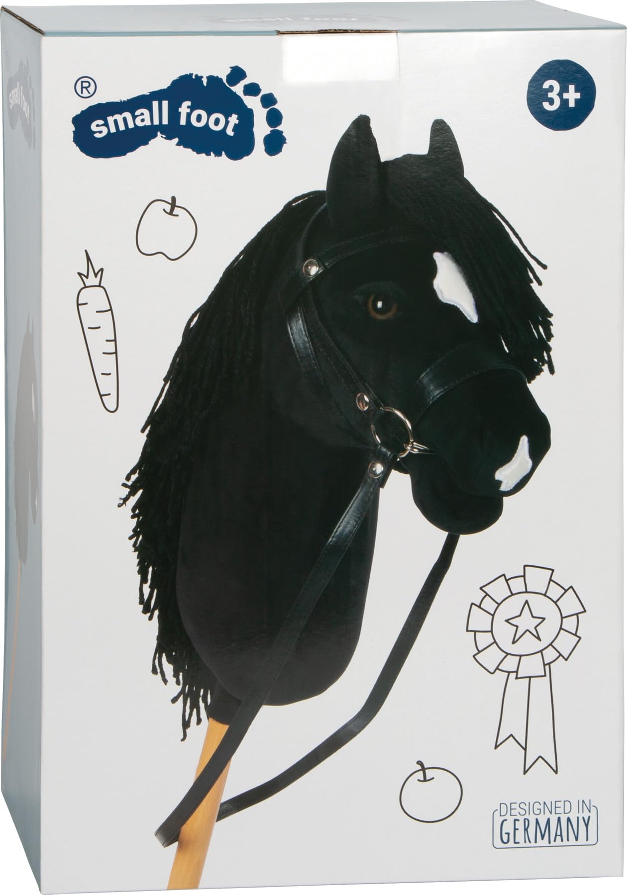 small Foot Hobby Horse schwarz „Eddie“, Steckenpferd mit abnehmbaren Holzstab und frisierbarer Mähne, inkl. Halfter, Trense & Führstrick, für Kinder ab 3 Jahren, 12716