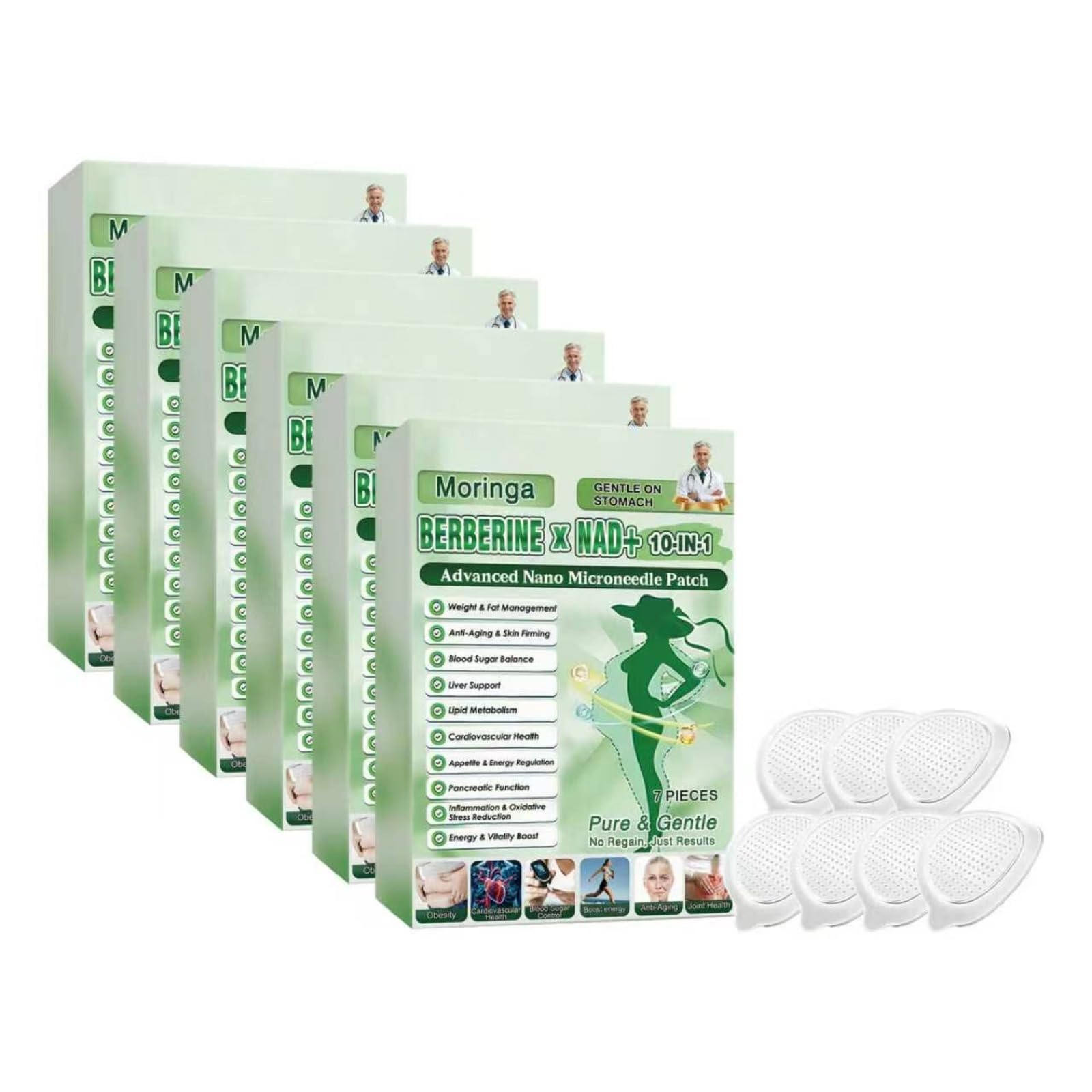 Cerotti nano NAD+ Moringa 10 in 1 di qualità premium, contenenti berberina, unisex, adatti per attività quotidiane leggere, 7 cerotti per confezione (versione migliorata).