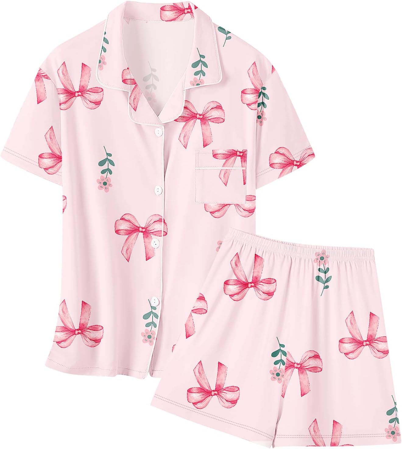 Umeyda Girls & Women Pajamas Set Soft Button-Down Sleepwear Lyocell Nightwear 2 Pjs Set Loungewear