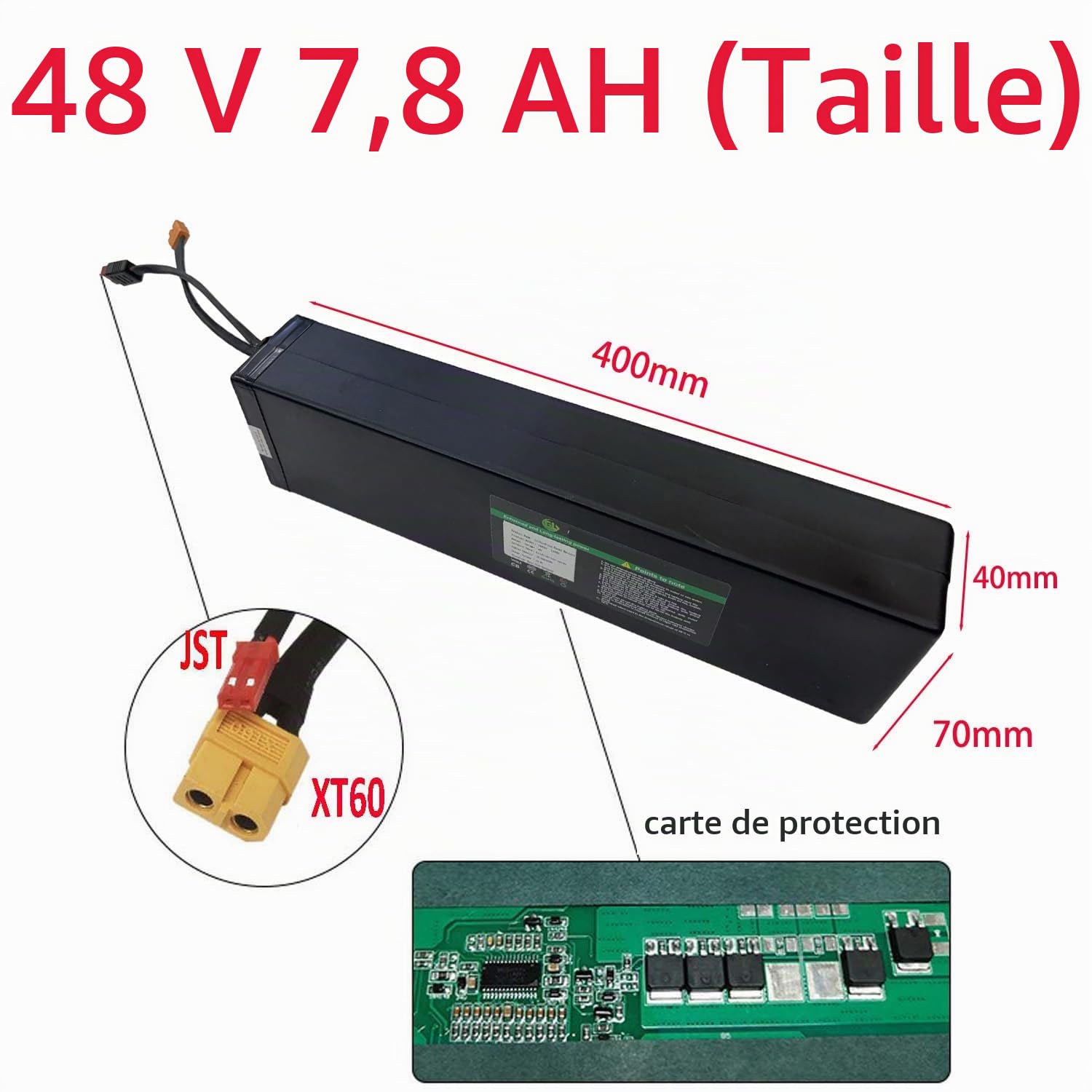48V Scooter Électrique Batterie 7.8AH Scooter Batterie Scooter Électrique Remplacement Accessoire Remplacement Batterie pour Scooter Intégré