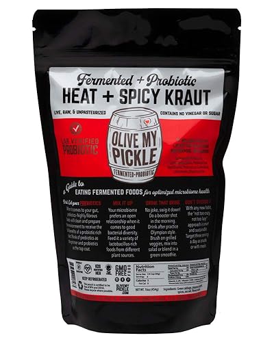 Olive My Pickle Chucrut fermentado - 48 onzas Paquete de 3 chucrut picante y picante con probióticos naturales para la salud intestinal - Ideal