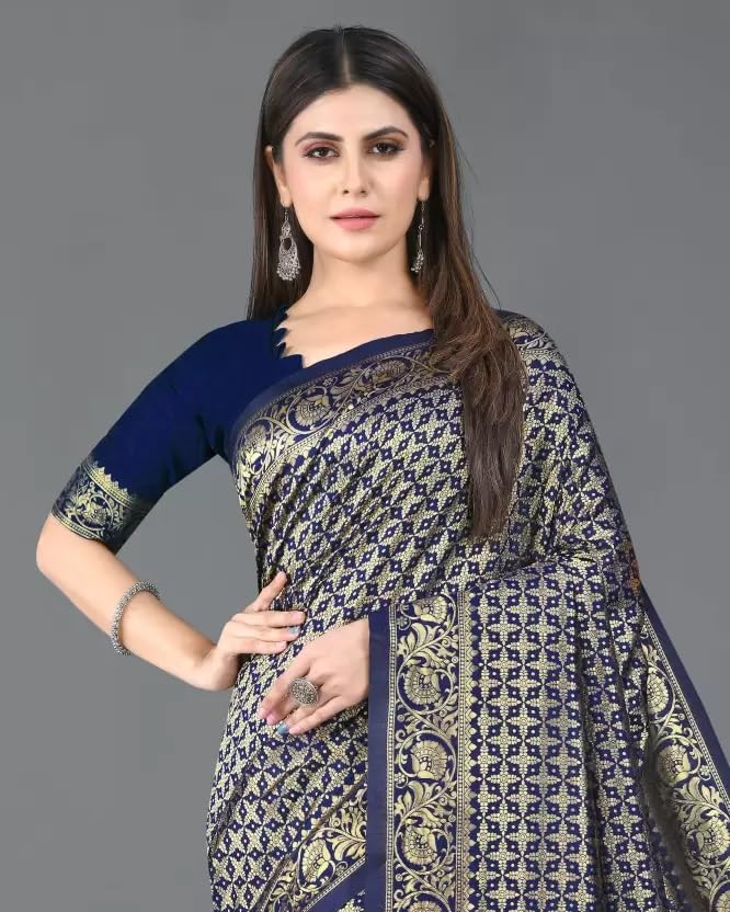 Image of StyleScope Women's Kanjivaram Banarasi Jacquard Silk Saree With Unstitched Blouse Piece (Silk Mix)