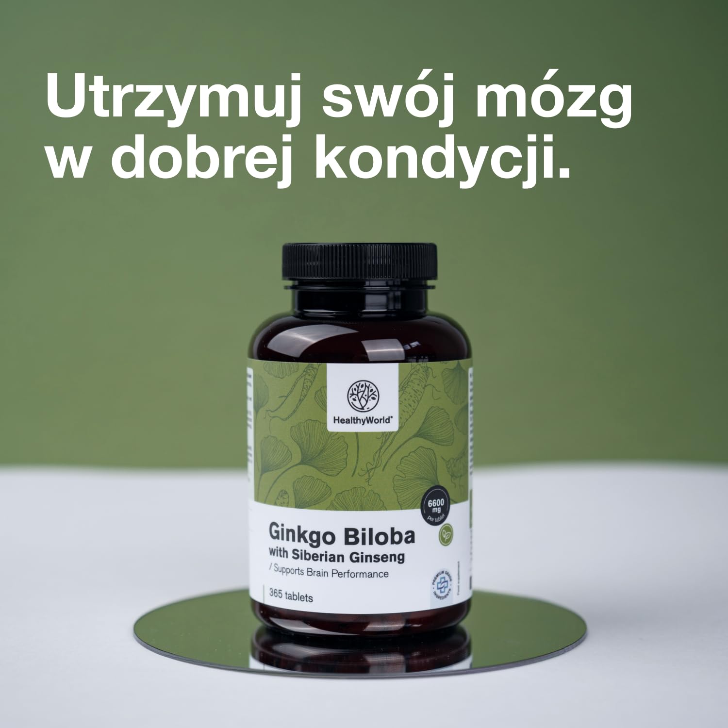 HealthyWorld Ginkgo Biloba + żeń-szeń syberyjski 6600 mg – Wysoka dawka, jakość premium – Wsparcie mózgu, pamięci i koncentracji – 365 tabletek – Ekstrakty 50:1 i 10:1