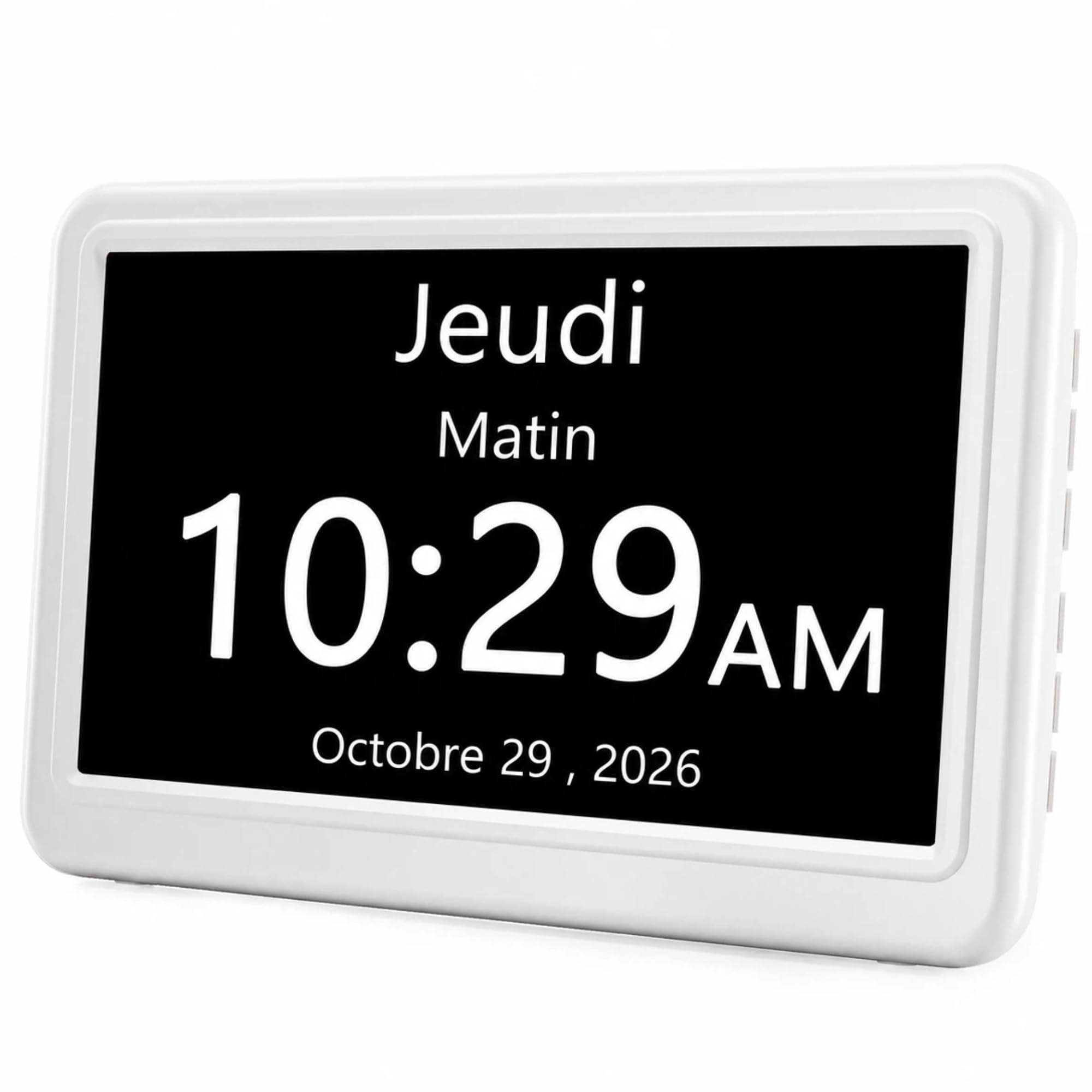 ROCAM Réveil Numérique 7", Calendrier Digital avec Date et Jour, 20 Alarmes & Rappels, Navigation Facile, Auto-DST, Horloge Numérique pour Personnes Âgées & Alzheimer, Grand Écran, 10Niveaux, 6 Langue
