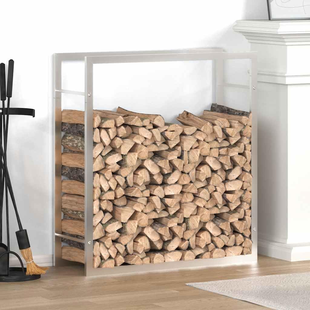 Regał na drewno ze stali nierdzewnej, 80 x 28 x 86 cm, solidny stojak do przechowywania drewna na zewnątrz, metalowy pomoc w układaniu w stos do kominka i ogrodu, odporny na korozję i trwały.