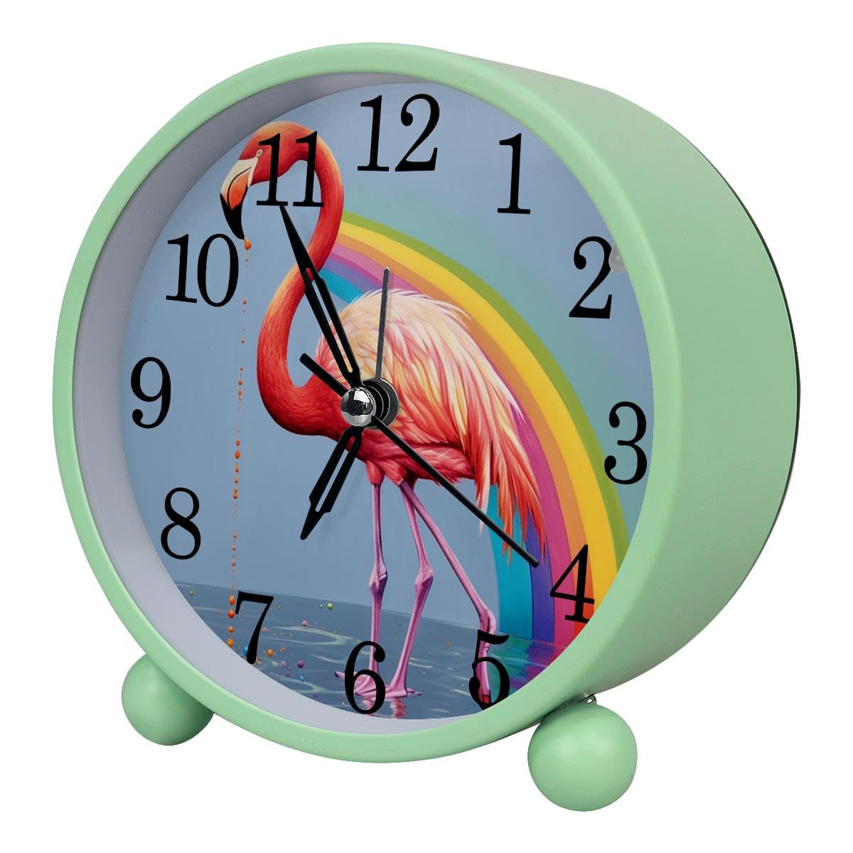 Luoweisi Alarm Clock Rainbow Flamingo, Silent Non-Ticking with Night Light