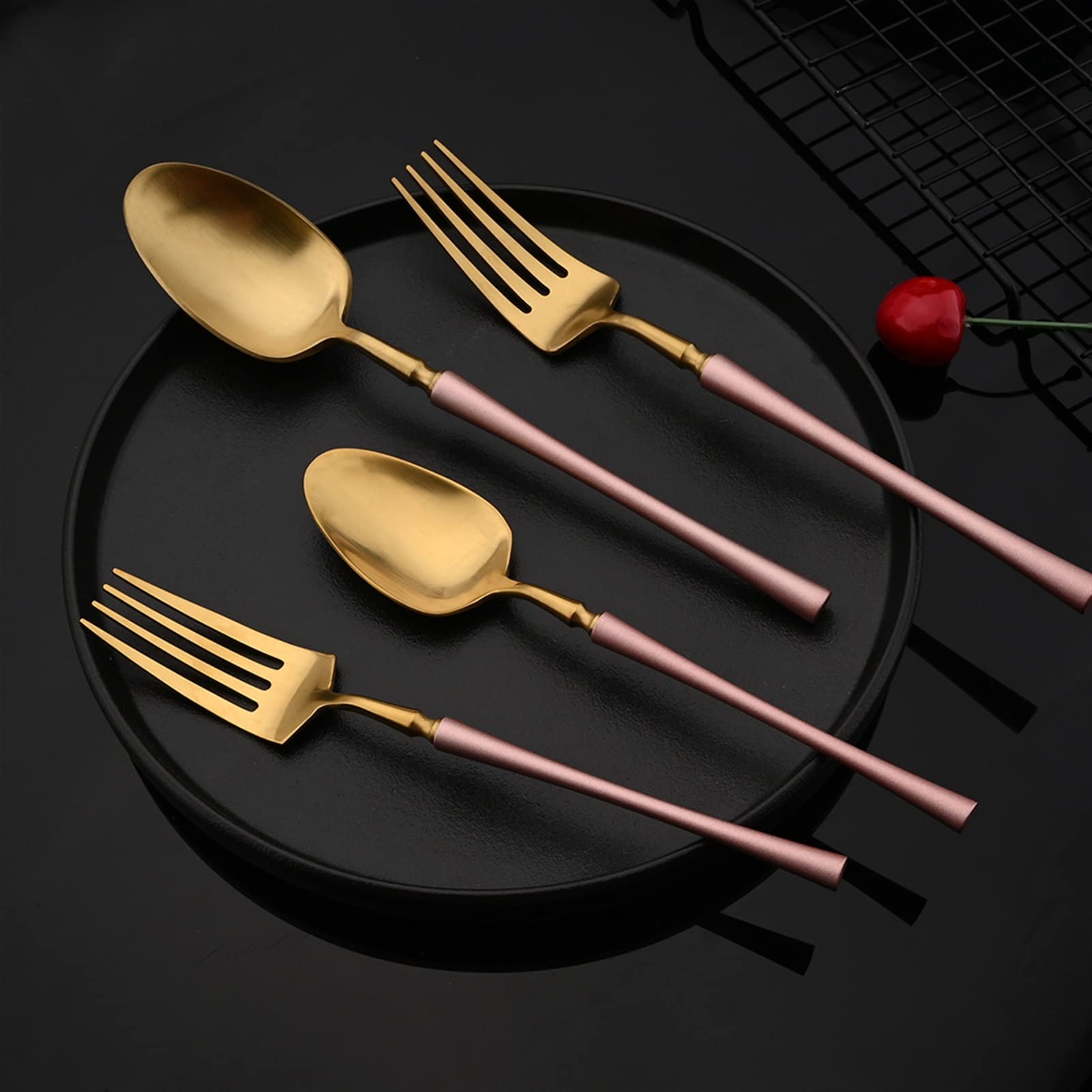Ensemble de Couverts, Ensemble de Couverts en Or Rose Mat 2/4/6 pièces, Ensemble de Couverts en Acier Inoxydable de Style Occidental pour la Cuisine et la Salle à Manger
